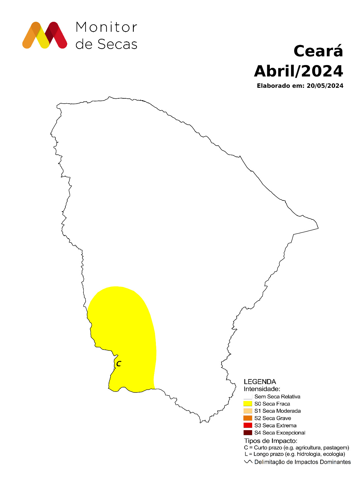 Seca relativa está presente apenas no sul do estado (FOTO: Reprodução/Monitor de Secas)
