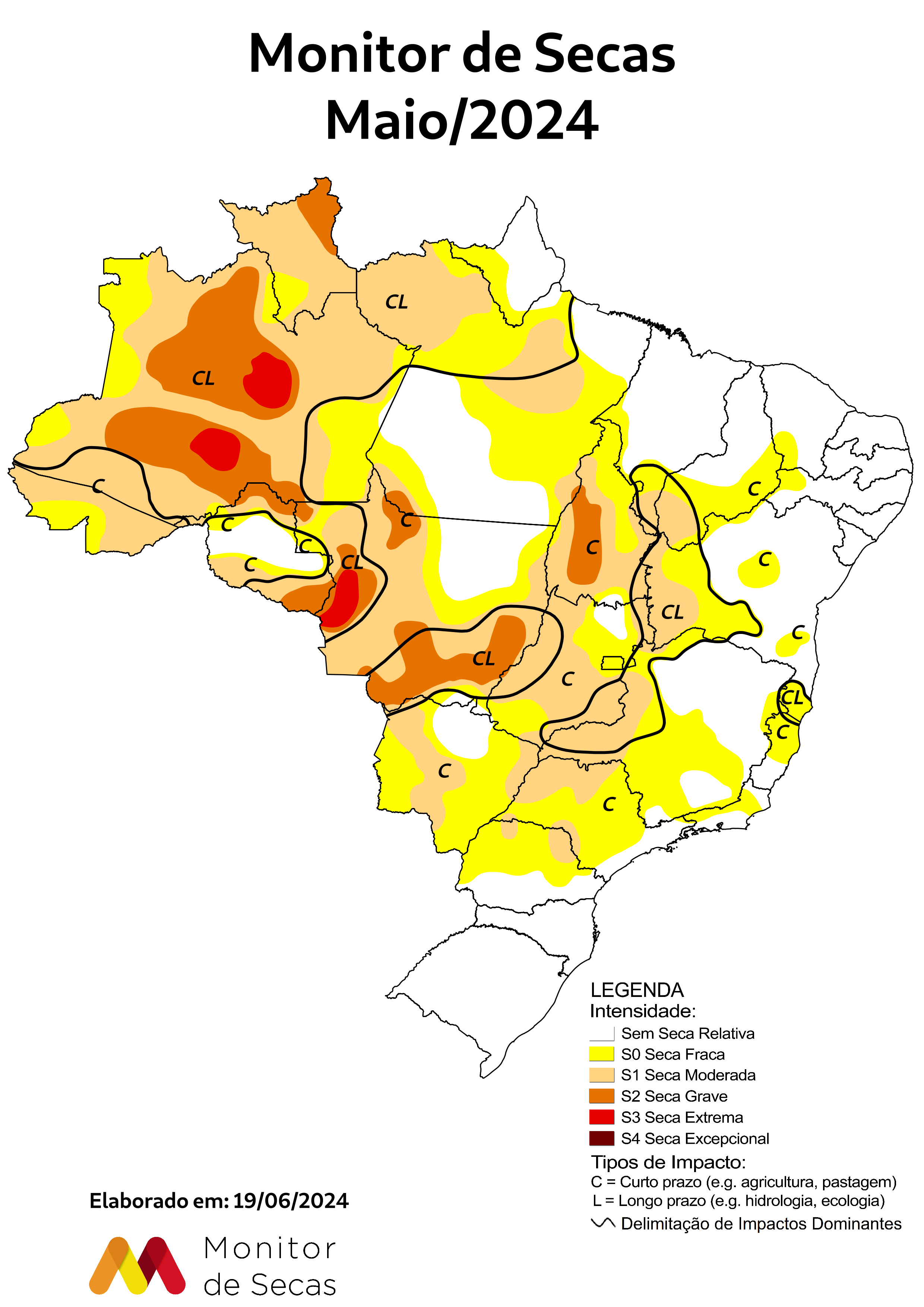 Mapa do Monitor de Secas relativo a maio (FOTO: Reprodução)